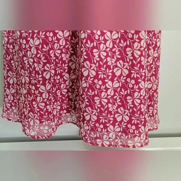 Ann Taylor Loft Floral Dress Dark Pink/White Cinched Waist Lined Women's Size Sm - Picture 7 of 8